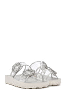 Women's Transparent Double Buckle Stone-Embellished Slippers | Derimod Women's Transparent Double Buckle Stone-Embellished Slippers | Derimod
