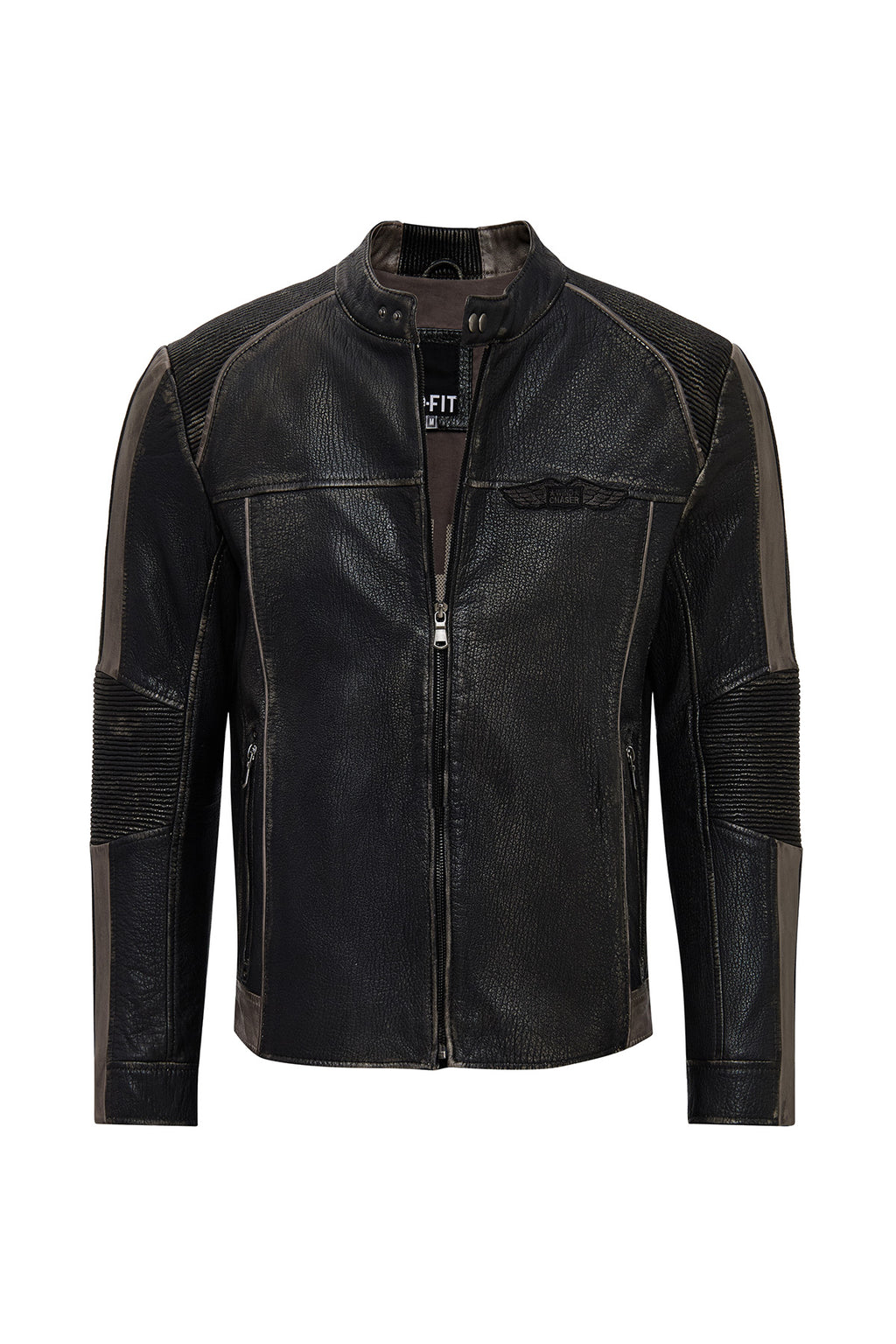 Barry Erkek Gri Hakim Yaka Slim-Fit Deri Mont