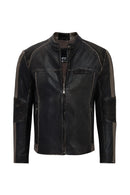 Barry Erkek Gri Hakim Yaka Slim-Fit Deri Mont | Derimod Barry Erkek Gri Hakim Yaka Slim-Fit Deri Mont | Derimod