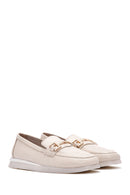 Women's Cream Buckled Leather Comfort Loafer | Derimod Women's Cream Buckled Leather Comfort Loafer | Derimod
