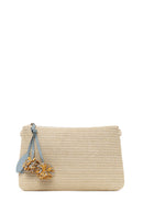 Woman Light Beige Wicker Clutch Bag with Long Chain Strap | Derimod Woman Light Beige Wicker Clutch Bag with Long Chain Strap | Derimod