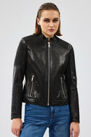 Firenze Women's Black Short Leather Jacket | Derimod Firenze Women's Black Short Leather Jacket | Derimod