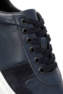 Men's Navy Blue Lace-up Thick-Sole Leather Sneaker | Derimod Men's Navy Blue Lace-up Thick-Sole Leather Sneaker | Derimod