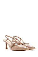 Women's Beige Open Back Thin Heeled Shoes | Derimod Women's Beige Open Back Thin Heeled Shoes | Derimod