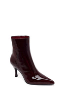 Woman Burgundy Zip Closure Thin-Heeled Patent Leather Leather Boots | Derimod Woman Burgundy Zip Closure Thin-Heeled Patent Leather Leather Boots | Derimod