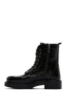 Women's Black Wrinkled Patent Leather Zippered Boots | Derimod Women's Black Wrinkled Patent Leather Zippered Boots | Derimod