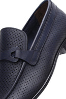 Erkek Lacivert Deri Baskılı Klasik Loafer | Derimod Erkek Lacivert Deri Baskılı Klasik Loafer | Derimod