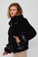 Anabel Women's Black Teddy Leather Jacket | Derimod Anabel Women's Black Teddy Leather Jacket | Derimod