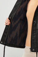 Shelly Kadın Siyah Oversize Kapüşonlu Deri Ceket | Derimod
