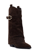 Woman Brown Chunky Heeled Suede Boots | Derimod Woman Brown Chunky Heeled Suede Boots | Derimod