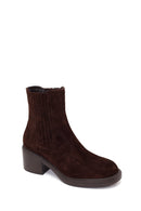 Woman Brown Zip Closure Chunky Heeled Suede Boots | Derimod Woman Brown Zip Closure Chunky Heeled Suede Boots | Derimod