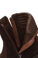Woman Brown Double Zip Closure Suede Boots | Derimod Woman Brown Double Zip Closure Suede Boots | Derimod