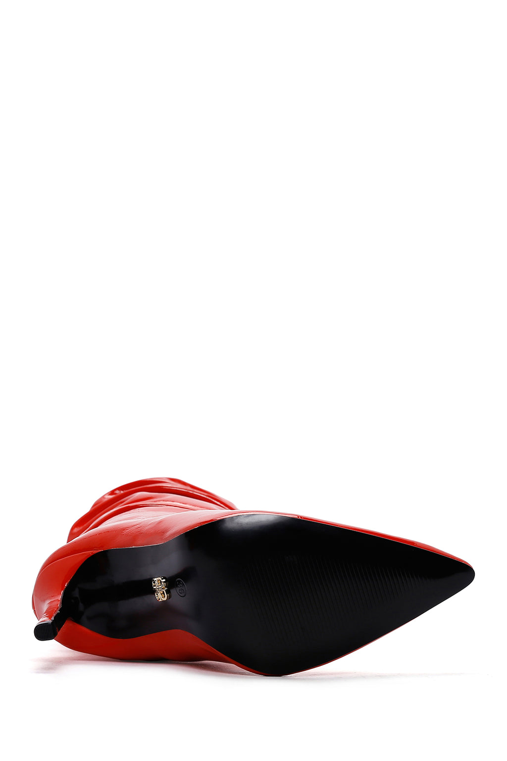 Kadın Kırmızı İnce Topuklu Rugan Çizme