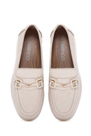 Women's Cream Buckled Leather Comfort Loafer | Derimod Women's Cream Buckled Leather Comfort Loafer | Derimod