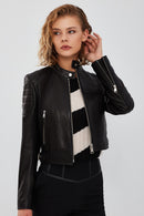 Darling Kadın Siyah Spor Kısa Deri Mont | Derimod Darling Kadın Siyah Spor Kısa Deri Mont | Derimod