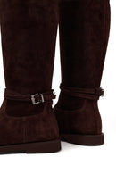 Woman Brown Buckle-Detail Suede Boots | Derimod Woman Brown Buckle-Detail Suede Boots | Derimod