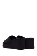 Woman Black Stone-Embellished Wedge-Heel Fabric Slipper | Derimod Woman Black Stone-Embellished Wedge-Heel Fabric Slipper | Derimod