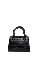 Woman Black Croco Mini Shoulder Bag with Long Strap | Derimod Woman Black Croco Mini Shoulder Bag with Long Strap | Derimod