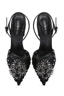 Women's Black Ankle Strap Stone Thin Heeled Leather Stiletto | Derimod Women's Black Ankle Strap Stone Thin Heeled Leather Stiletto | Derimod