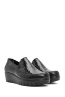 Women's Black Leather Wedge Heeled Comfort Shoes | Derimod Women's Black Leather Wedge Heeled Comfort Shoes | Derimod