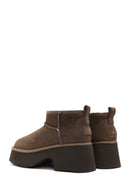 Women's Mink Thick Soled Suede Leather Teddy Boots | Derimod Women's Mink Thick Soled Suede Leather Teddy Boots | Derimod