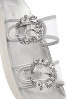 Women's Transparent Double Buckle Stone-Embellished Slippers | Derimod Women's Transparent Double Buckle Stone-Embellished Slippers | Derimod