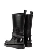 Women's Black Buckled Biker Leather Boots | Derimod Women's Black Buckled Biker Leather Boots | Derimod