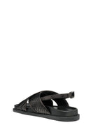 Geox Women's Black D Adelash E - Shi.Goat Lea Knitted Leather Sandals | Derimod Geox Women's Black D Adelash E - Shi.Goat Lea Knitted Leather Sandals | Derimod