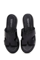 Women's Black Thick Soled Leather Slippers | Derimod Women's Black Thick Soled Leather Slippers | Derimod