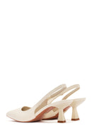 Women's Cream Open Back Thin Heeled Shoes | Derimod Women's Cream Open Back Thin Heeled Shoes | Derimod