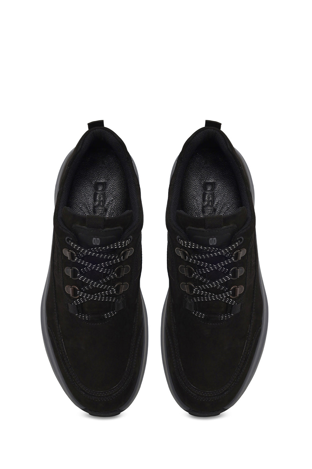 Erkek Siyah Bağcıklı Kalın Tabanlı Nubuk Deri Casual Sneaker
