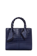 Women's Navy Blue Long Strap Crocodile Patterned Handbag with Accessory Detail | Derimod Women's Navy Blue Long Strap Crocodile Patterned Handbag with Accessory Detail | Derimod