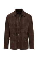 Salah Men's Tan Shirt Collar Suede Leather Jacket | Derimod Salah Men's Tan Shirt Collar Suede Leather Jacket | Derimod