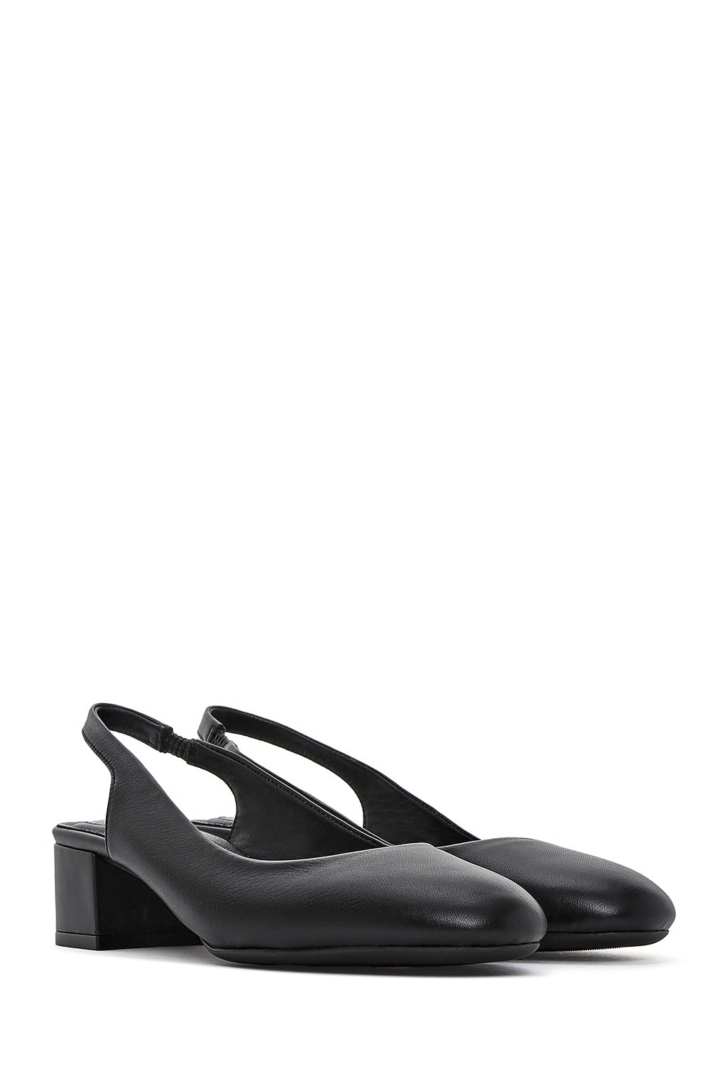 Derimod Flex Kadın Siyah Arkası Açık Kalın Kısa Topuklu Deri Ayakkabı