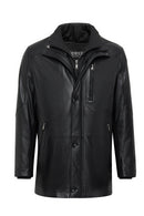 Nathan Men's Black Leather Coat | Derimod Nathan Men's Black Leather Coat | Derimod