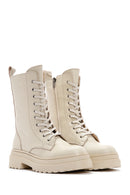 Women's Beige Leather Thick Soled Boots | Derimod Women's Beige Leather Thick Soled Boots | Derimod