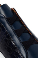 Men's Navy Blue Crocodile Leather Sneaker | Derimod Men's Navy Blue Crocodile Leather Sneaker | Derimod