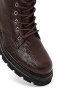 Woman Brown Lace-Up Zip Closure Leather Combat Boots | Derimod Woman Brown Lace-Up Zip Closure Leather Combat Boots | Derimod