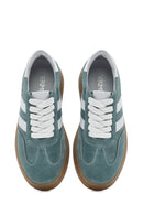 Women's Green Lace-Up Chunky Sole Suede Leather Sneakers | Derimod Women's Green Lace-Up Chunky Sole Suede Leather Sneakers | Derimod