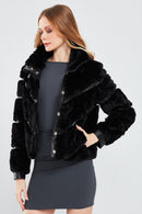 Melrose Women's Black Teddy Leather Jacket | Derimod Melrose Women's Black Teddy Leather Jacket | Derimod