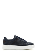 Erkek Lacivert Bağcıklı Deri Sneaker | Derimod Erkek Lacivert Bağcıklı Deri Sneaker | Derimod