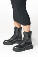 Geox Women's Black Iridea Lace-Up Leather Combat Boots | Derimod Geox Women's Black Iridea Lace-Up Leather Combat Boots | Derimod