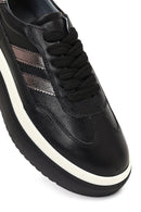 Women's Black Lace-Up Thick-Soled Leather Sneaker | Derimod Women's Black Lace-Up Thick-Soled Leather Sneaker | Derimod