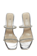 Women's Silver Stone Heeled Slippers | Derimod Women's Silver Stone Heeled Slippers | Derimod