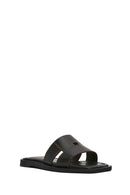 Women's Black Leather Slippers | Derimod Women's Black Leather Slippers | Derimod