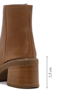Women's Tan Zippered Thick Heeled Leather Boots | Derimod Women's Tan Zippered Thick Heeled Leather Boots | Derimod