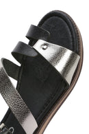 Women's Black Buckled Metallic Leather Bodrum Sandals | Derimod Women's Black Buckled Metallic Leather Bodrum Sandals | Derimod