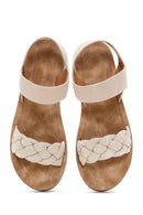 Women's Beige Knitted Patterned Sandals | Derimod Women's Beige Knitted Patterned Sandals | Derimod