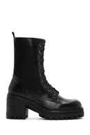 Women's Black Leather Heeled Zippered Boots | Derimod Women's Black Leather Heeled Zippered Boots | Derimod