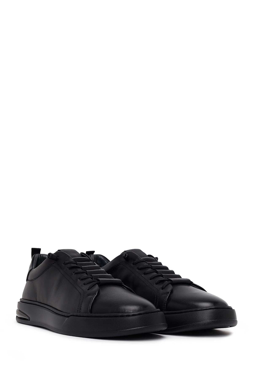 Erkek Siyah Bağcıklı Deri Sneaker